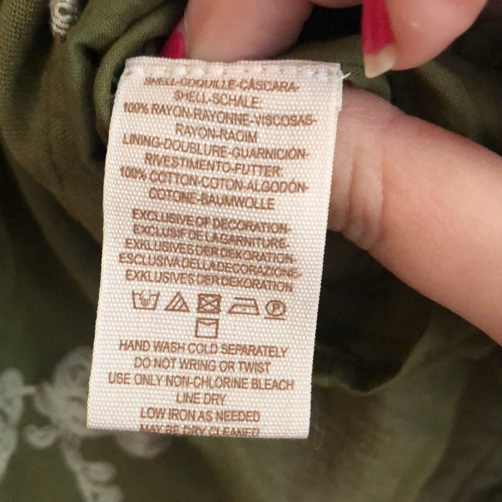 Free People Olive Green Mini Dress with Cream Floral Embroidery - Picture 7 of 8